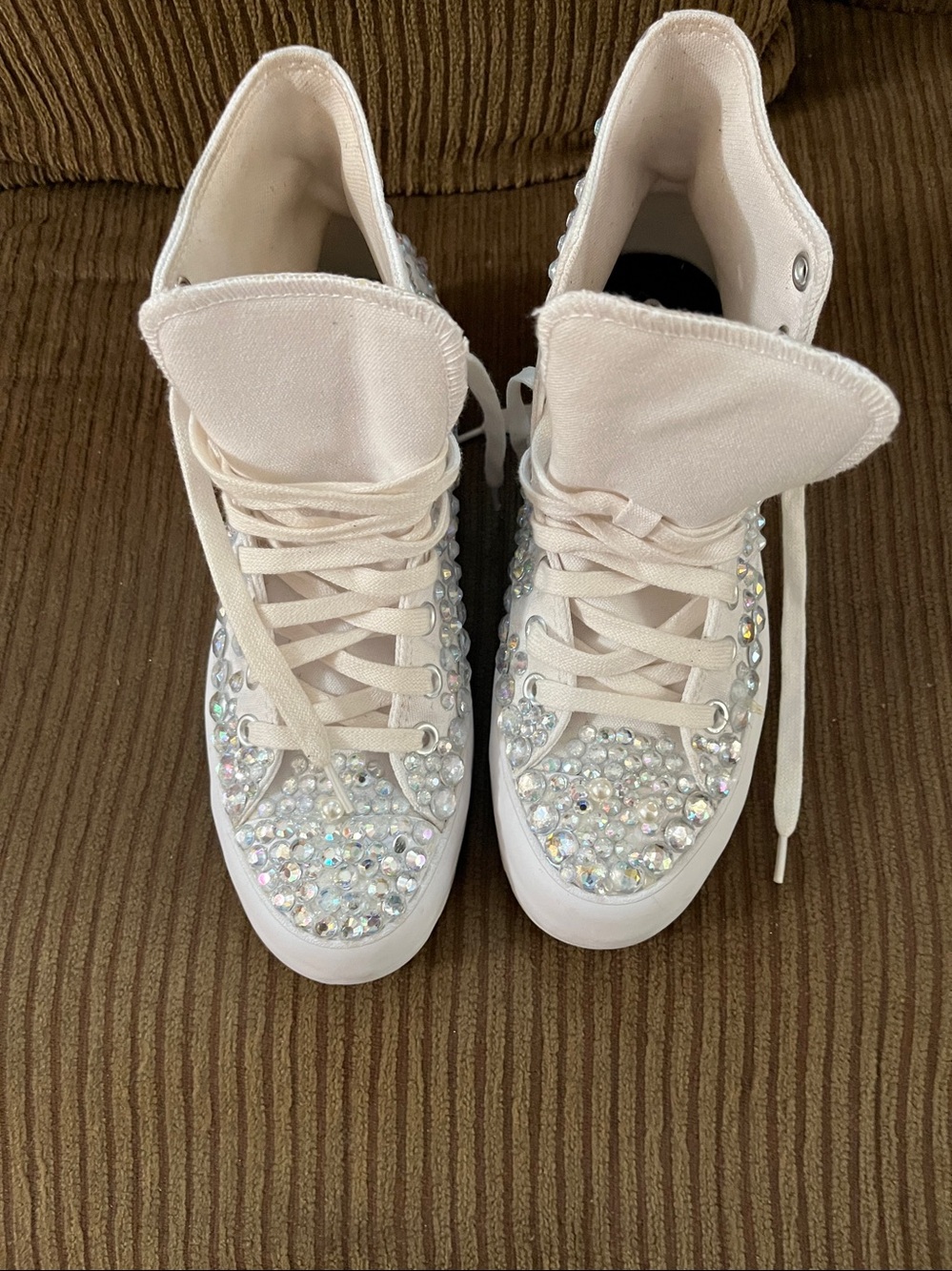 Converse White High-Top Rhinestone Platform Sneakers men’s 7.5